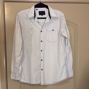 Untouchable Men's White Striped Untuck Hem Shirt